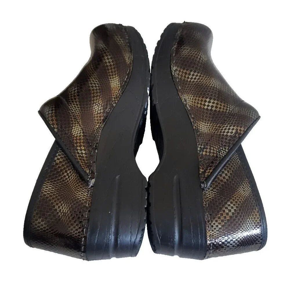 NEW Women's Sz 6 / 36 SANITA Patent Leather Clog Gold Bronze Black Silver Weave